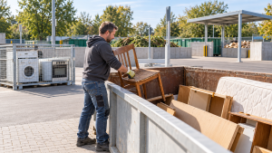 Alter Holzstuhl wird am Recyclinghof als Sperrmüll abgegeben